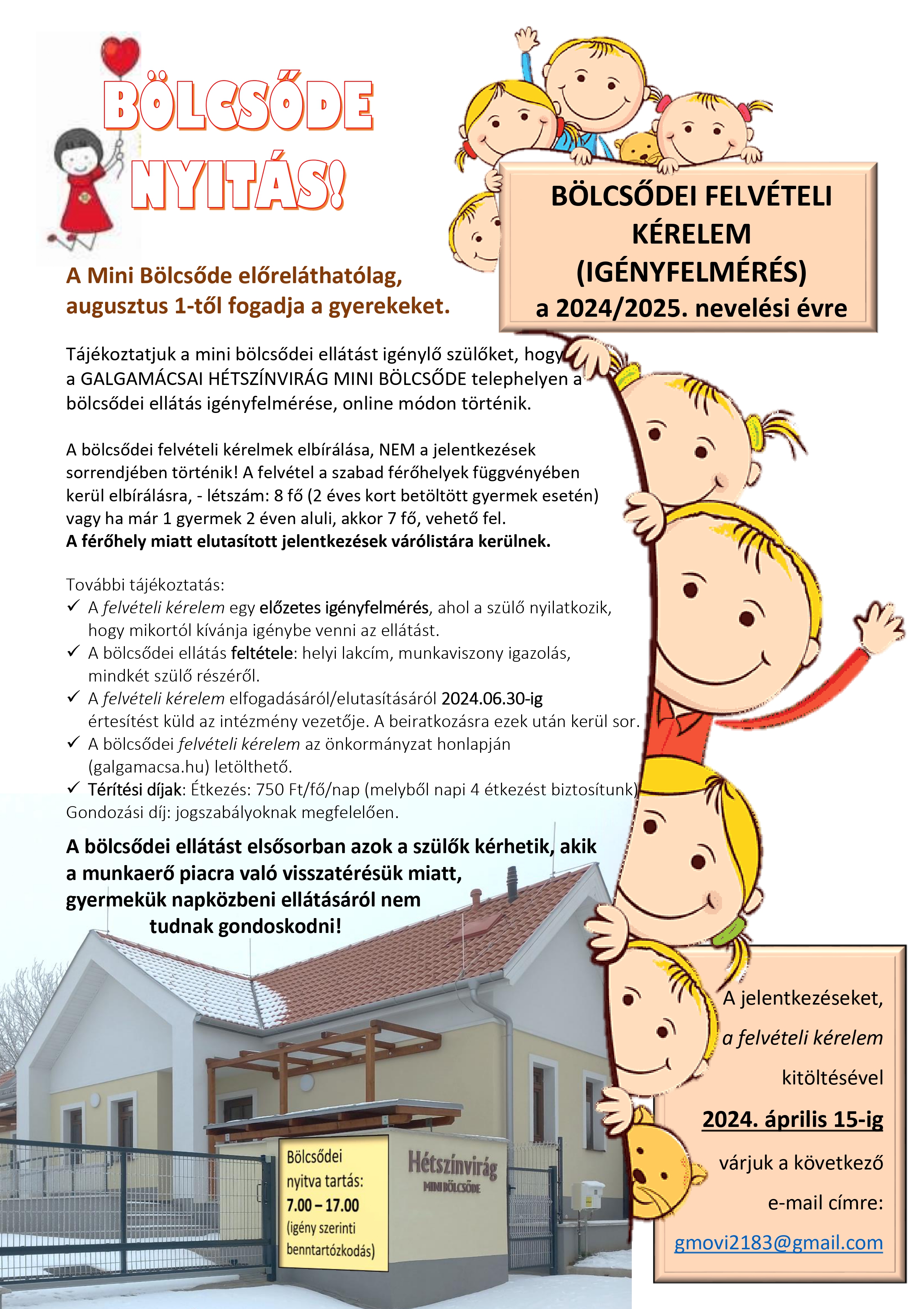 Bölcsődei felvételi kérelem a 2024/2025. nevelési évre - Jelentkezési lap Bölcsődei felvételi kérelem a 2024/2025. nevelési évre - Jelentkezési lap